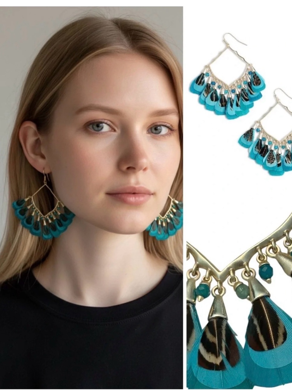Kendra Scott Turquoise & Gold Feather Drop Hoop Earrings